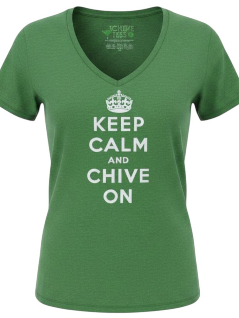 Chive Tees Keep Calm & Chive On V-Neck T-Shirt Women’s Large Green Graphic Tee